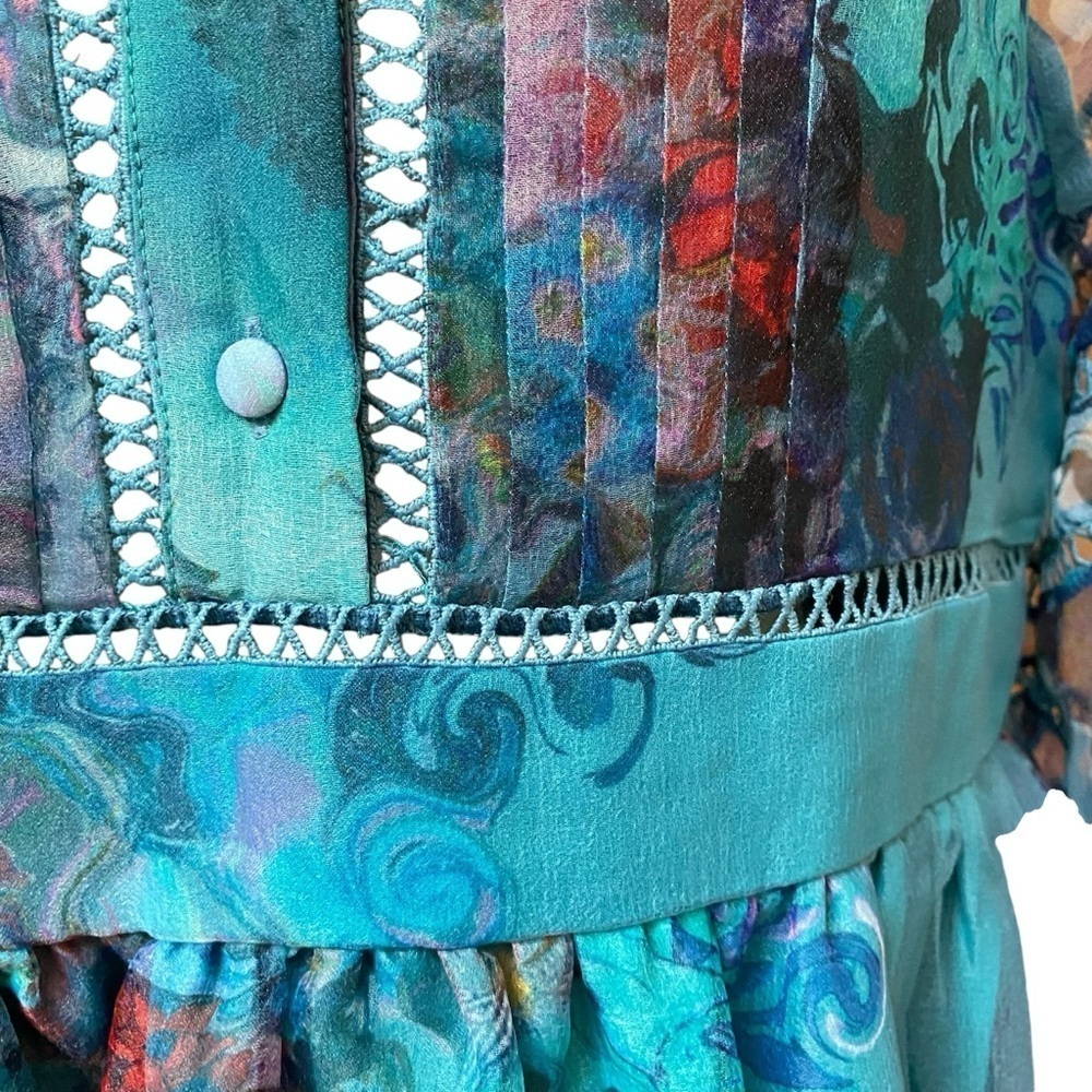 Cynthia Rowley Watercolor Hourglass Dress S Turquoise Organza Lace Mini Dress - Picture 9 of 16